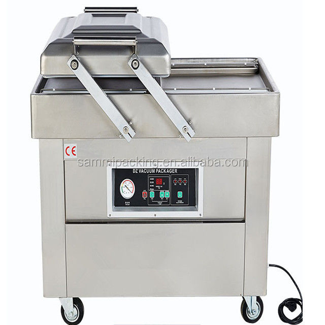 Dwukomorowa pakowarka próżniowa DZ500/2SB do owoców morza, mięsa, kurczaka, tofu, ryb, orzeszków ziemnych