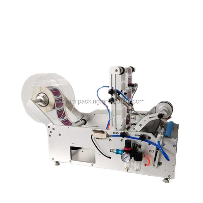 Półautomatyczna maszyna do etykietowania dwustronnej butelki okrągłej naklejki nalepki etykietującej plastikowe słoiki szklane Dwie strony maszyna do etykietowania