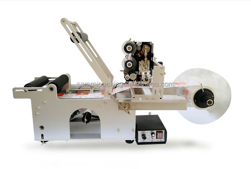 Półautomatyczna etykieciarka do okrągłych butelek, maszyna etykietująca z drukowaniem daty produkcji i numeru partii