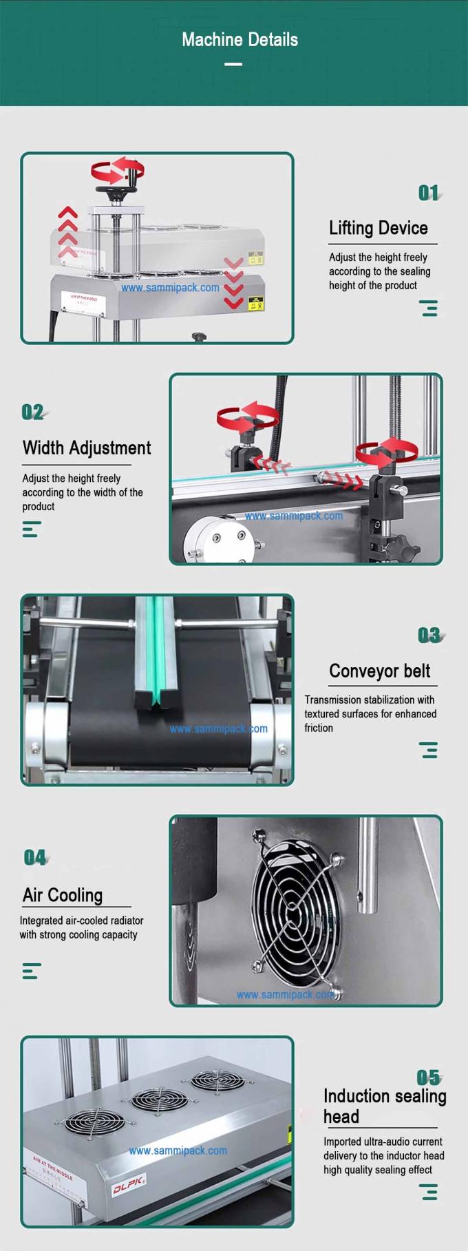 Automatyczne ciągłe uszczelnianie cieplne plastikowych butelek Elektromagnetyczne indukcyjne maszyny do uszczelniania folii aluminiowej 5